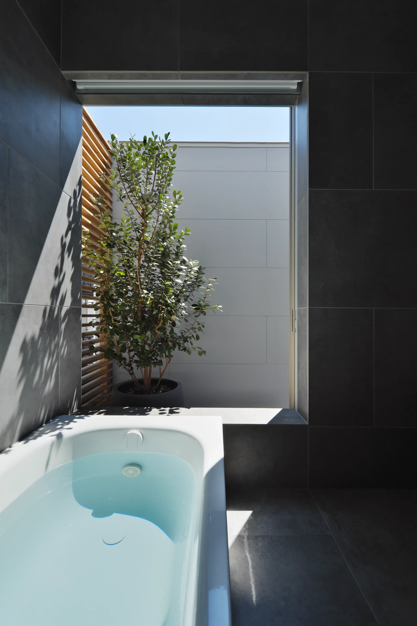 角地に建つ、<br />空と繋がるアウトドアリビングの家の施工事例画像